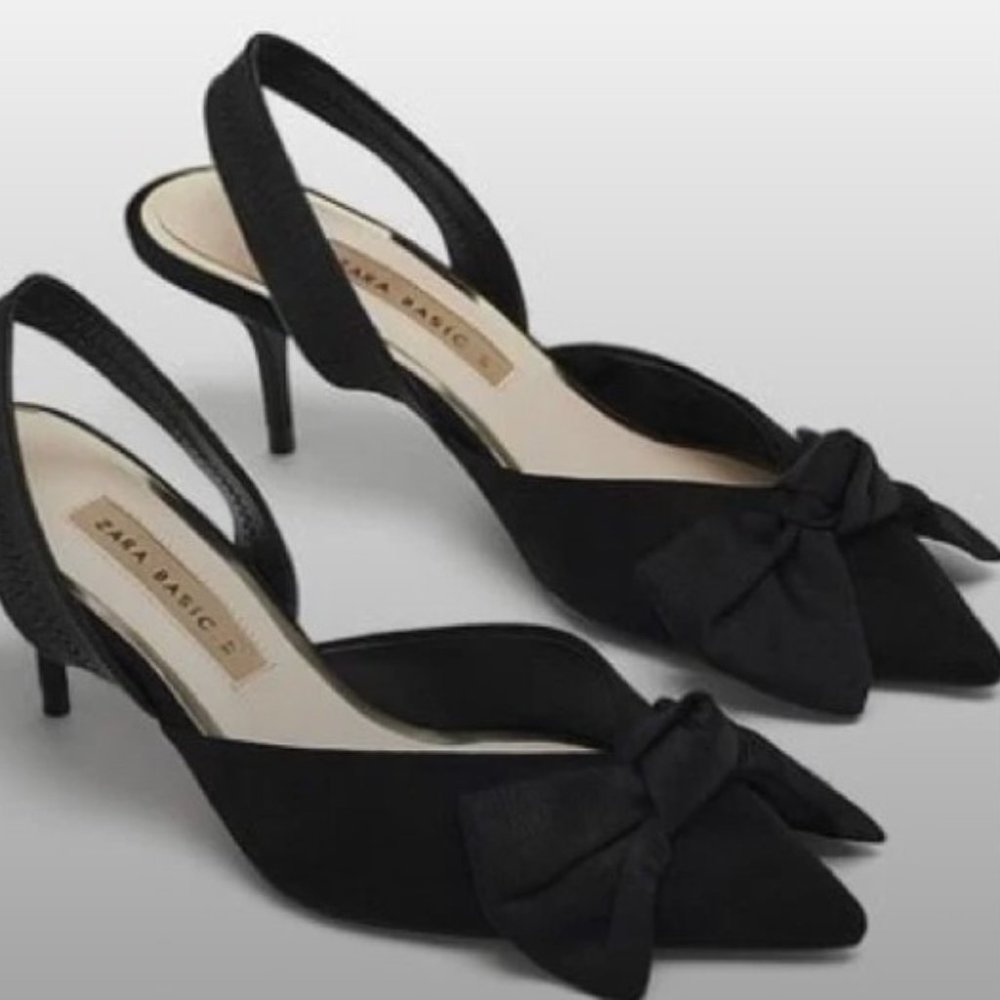 Black Zara Slingback Kitten Heel with Bow